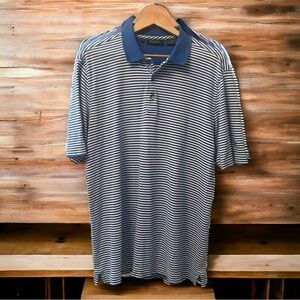 Bobby Jones Golf Shirt - Men’s Large Blue & White, Short Sleeve Polo 100% Cotton